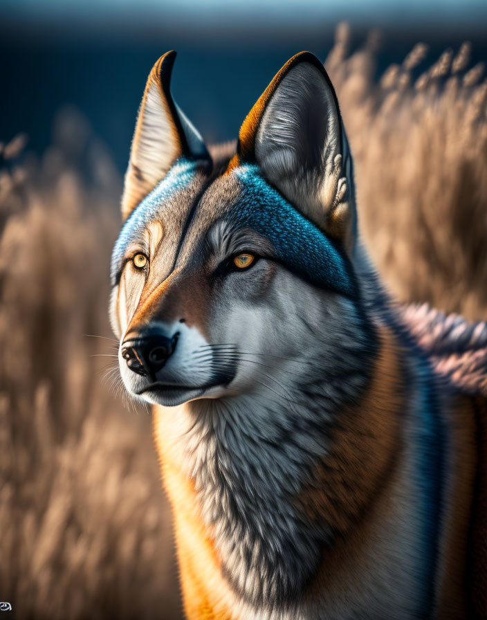 Digital artwork: Fox with human-like features and intricate fur details