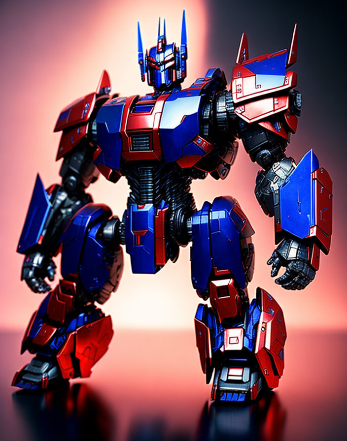 Vibrant red and blue Optimus Prime action figure in commanding pose