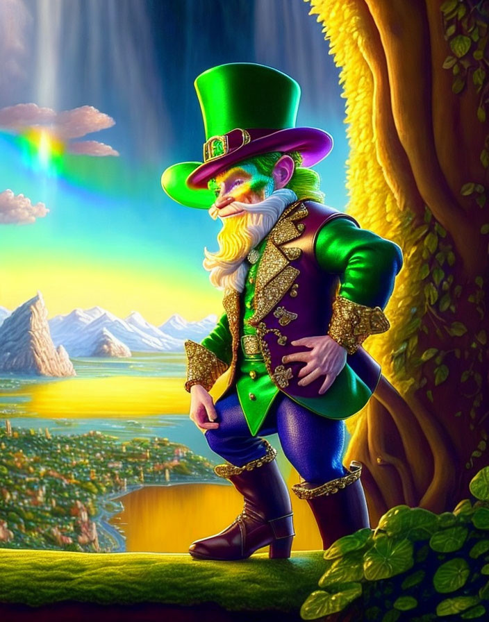 Leprechaun Illustration with Green Top Hat and Pot of Gold