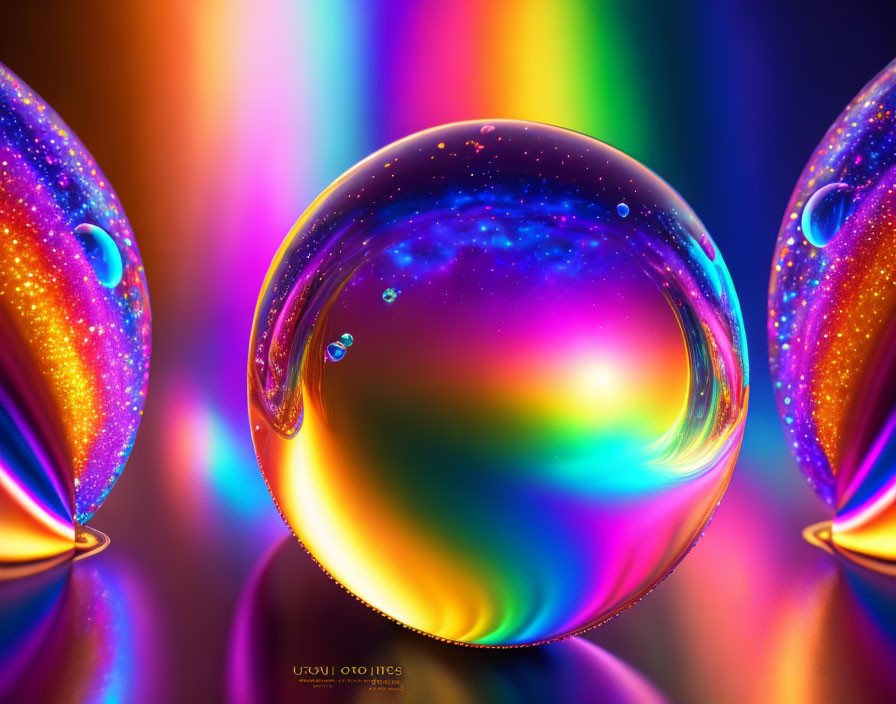 Colorful Bubble Artwork with Cosmic Background and Reflections