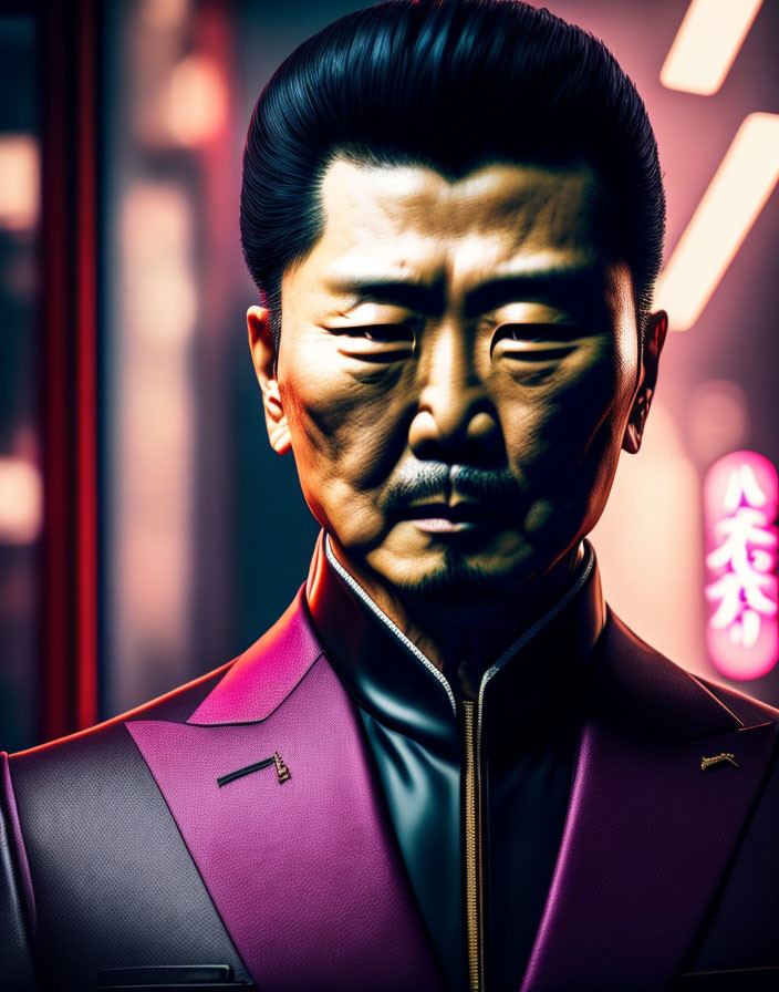 Intense gaze man portrait with neat hairstyle and purple jacket