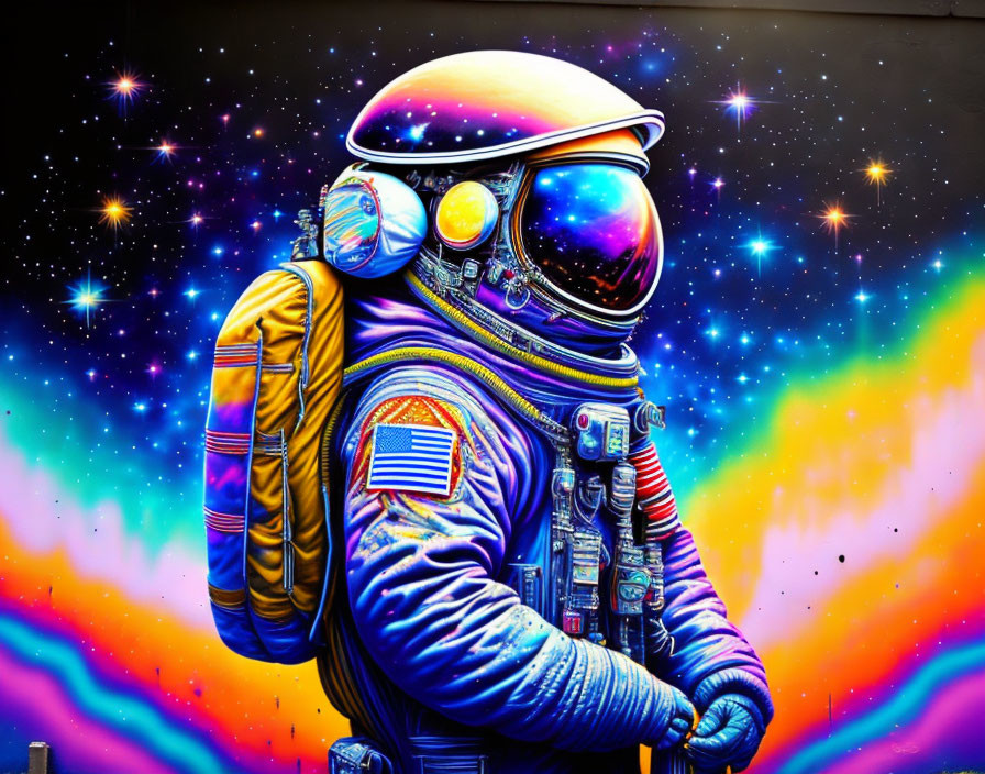 Colorful Astronaut in Vibrant Cosmic Scene