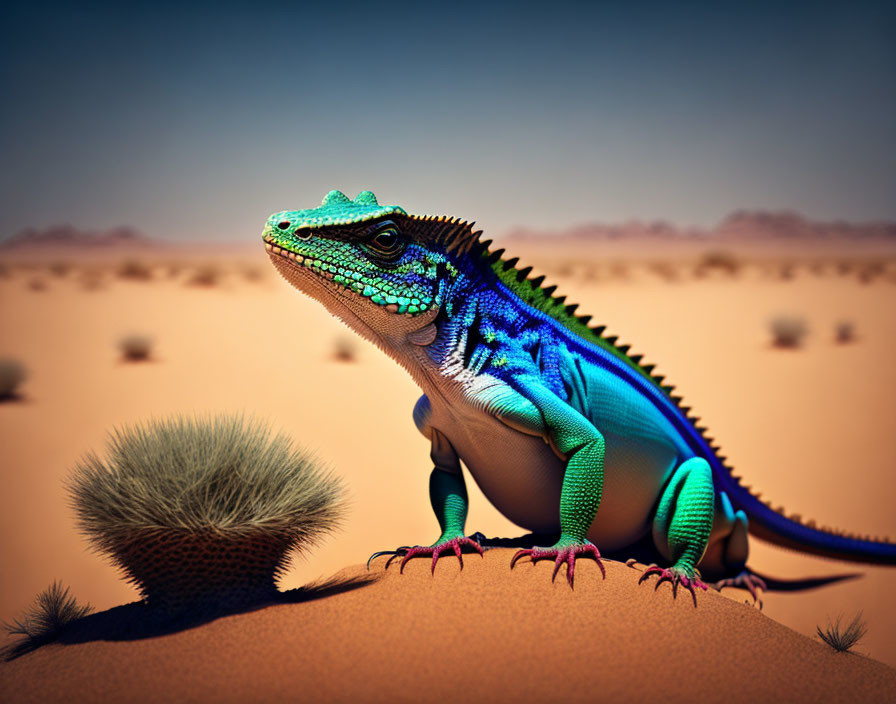 Colorful Lizard on Sandy Dune with Desert Background