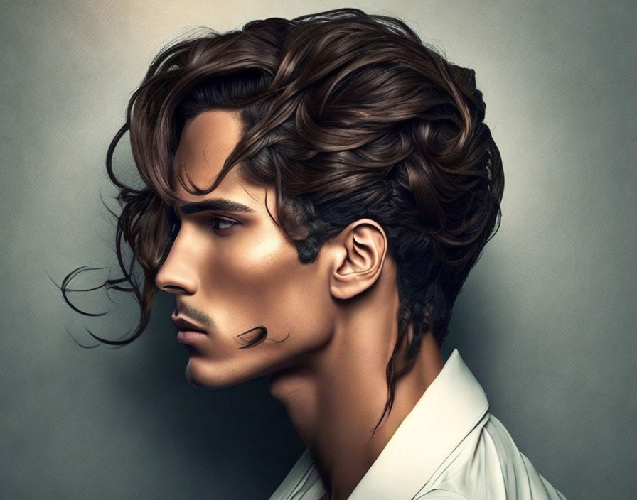 Man with Voluminous Wavy Hair in Profile View