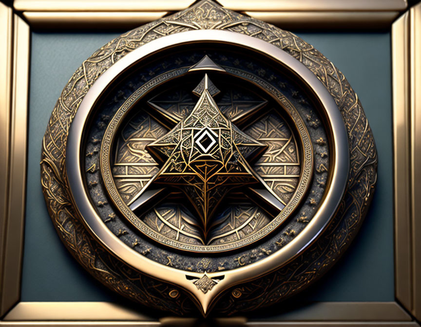 Intricate Golden Circular Emblem with Pentagram Design