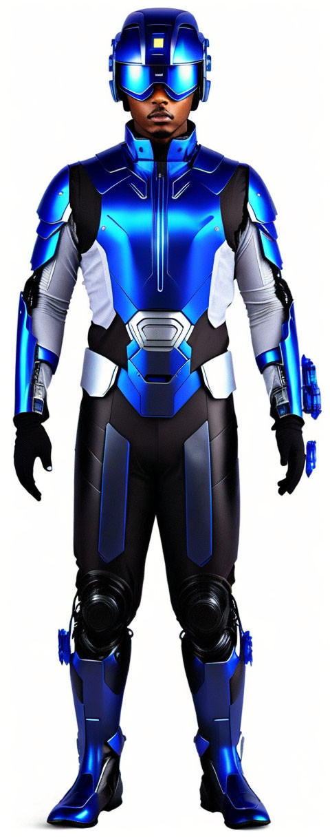 Futuristic blue and black cyber soldier in armor suit