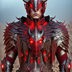 Detailed Red and Black Futuristic Warrior in Glowing Armor