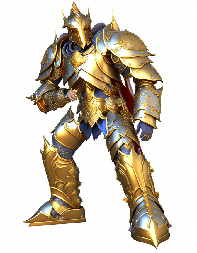 Golden Armor with Red Cape: Majestic Ornate Design