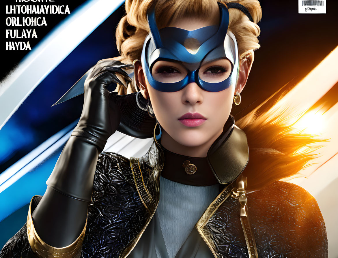 Blonde Female Superhero with Blue Mask and Energy Wings