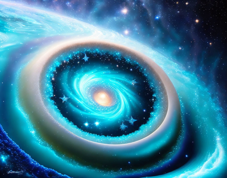 Spiral Galaxy Digital Artwork with Blue and White Swirling Arms