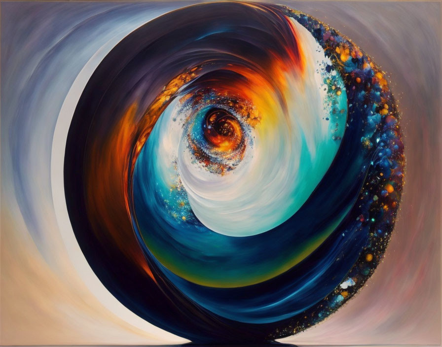 Vibrant blue to orange swirling abstract art piece