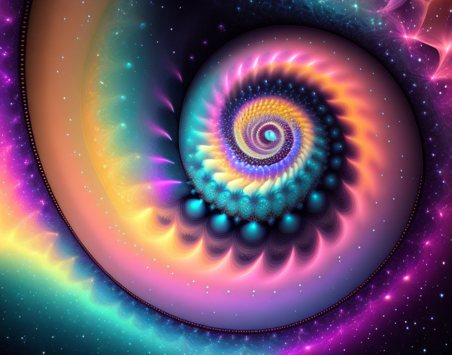 Colorful Fractal Spiral Transitioning from Warm Oranges to Cool Blues