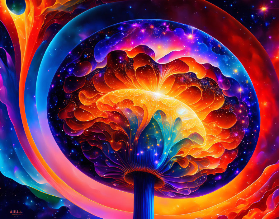 Colorful Fractal Tree in Psychedelic Cosmic Setting