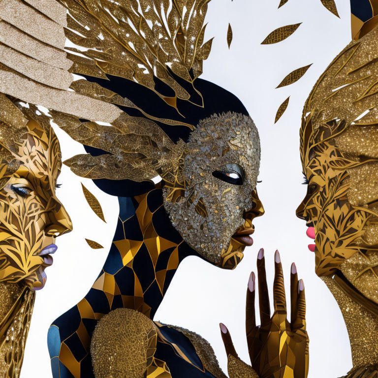 Intricate Gold Leaf Patterns on Three Faces with Golden Foliage