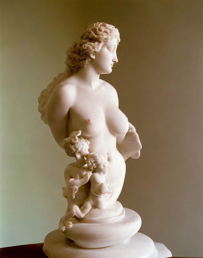 Classical Marble Sculpture of Nude Female Figure with Cherubic Infants