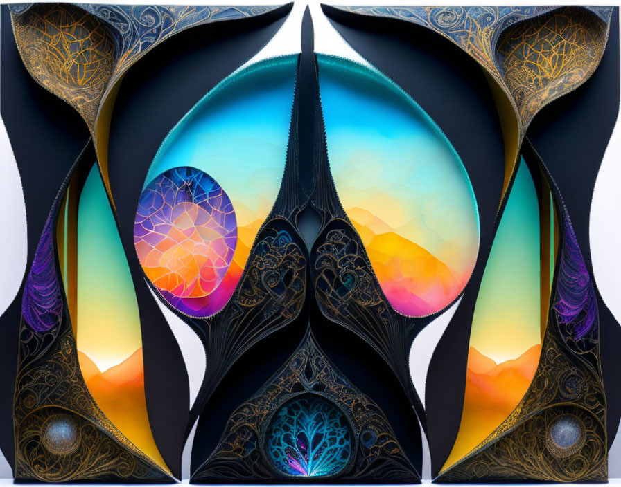 Symmetrical Curved Shapes and Patterns in Abstract Digital Art