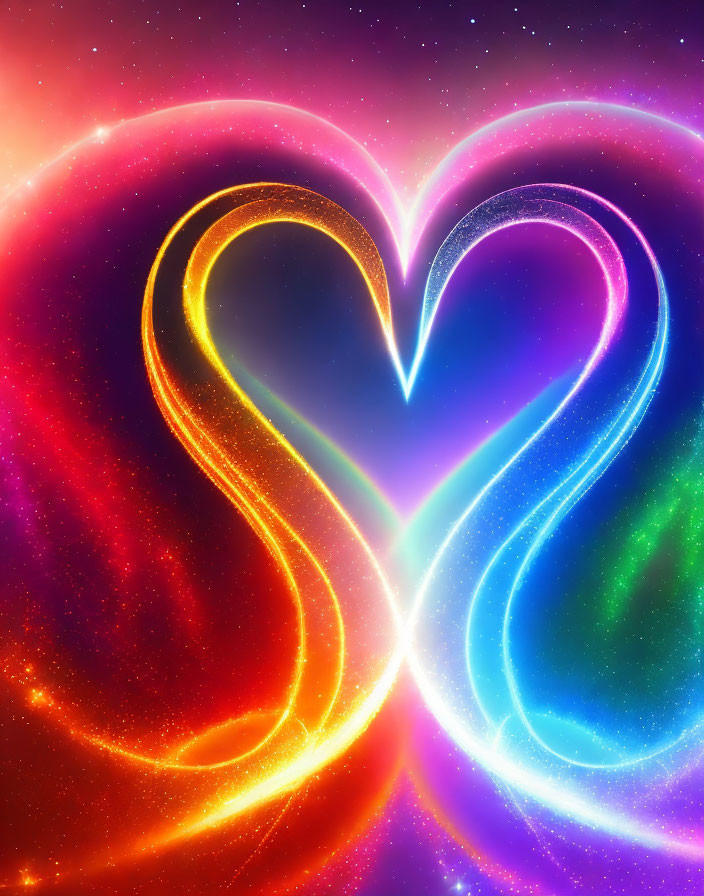 Colorful Heart Shape Against Starry Background: Digital Artwork