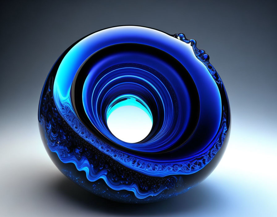 Blue Spiral Glass Art Piece on Gradient Background
