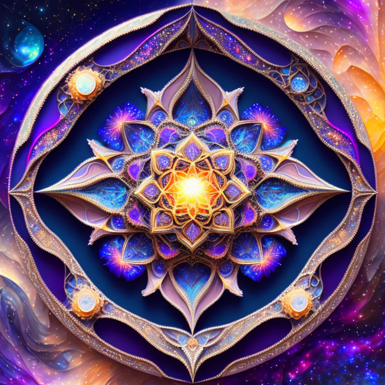 Intricate Radiant Mandala on Cosmic Background