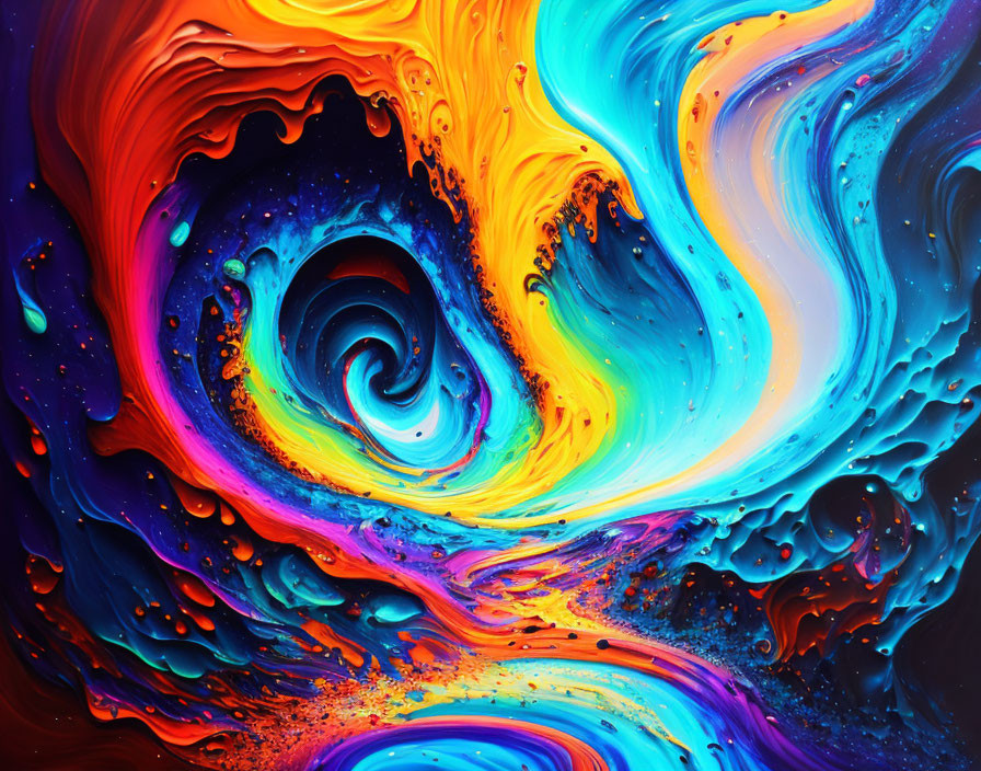 Colorful Orange, Blue, and Purple Swirls in Abstract Fluid Art