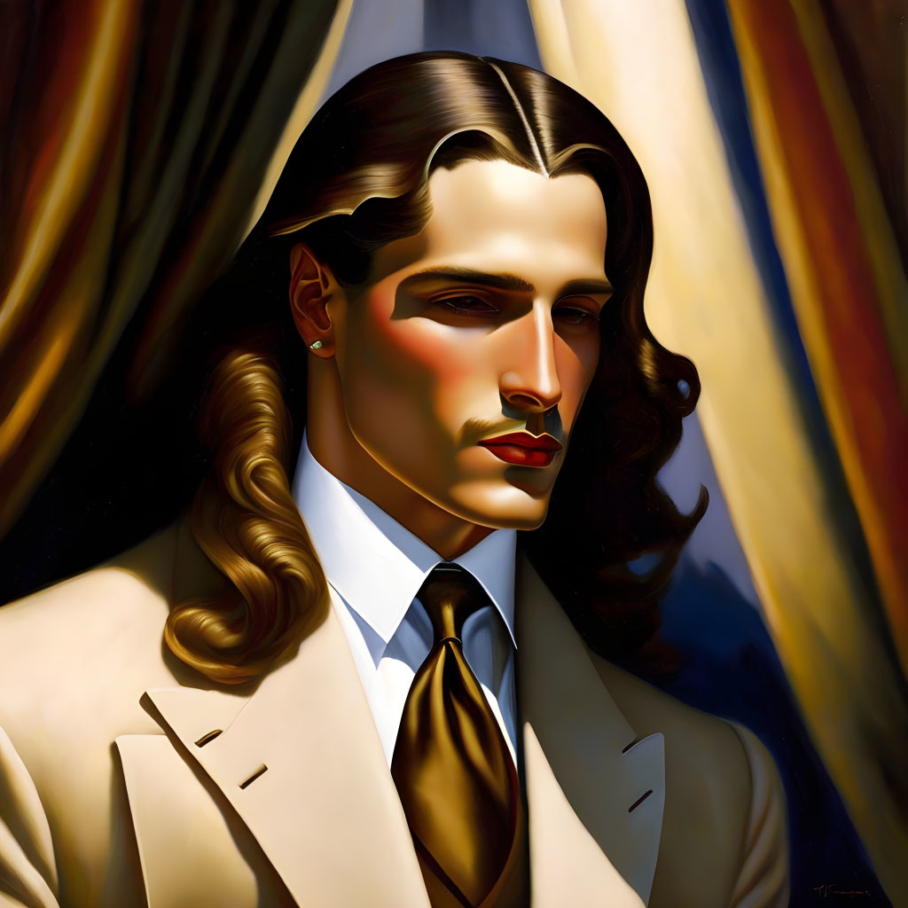 Sophisticated portrait with slicked-back long hair & strong contrasts