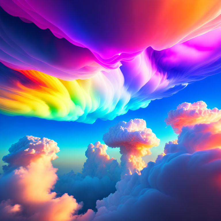 Colorful Clouds in Surreal Sky: Deep Purple to Rainbow Hues