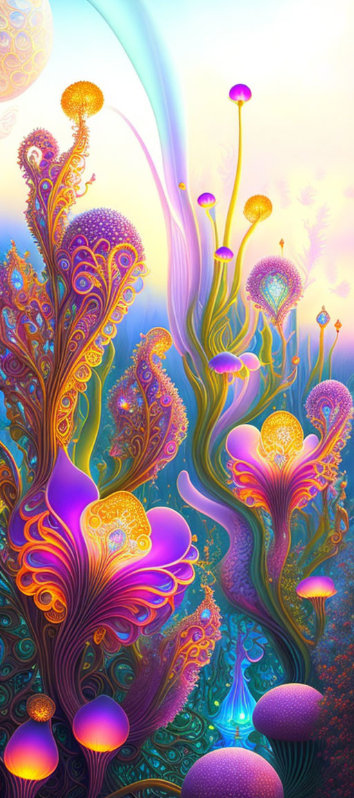 Colorful Psychedelic Plant Forms in Digital Art