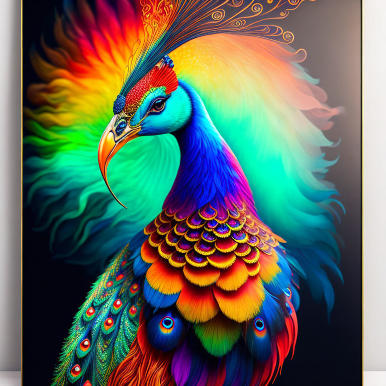 Colorful Peacock Artwork with Iridescent Feathers