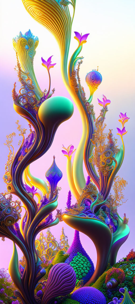 Colorful Abstract Digital Artwork with Organic Shapes and Intricate Patterns