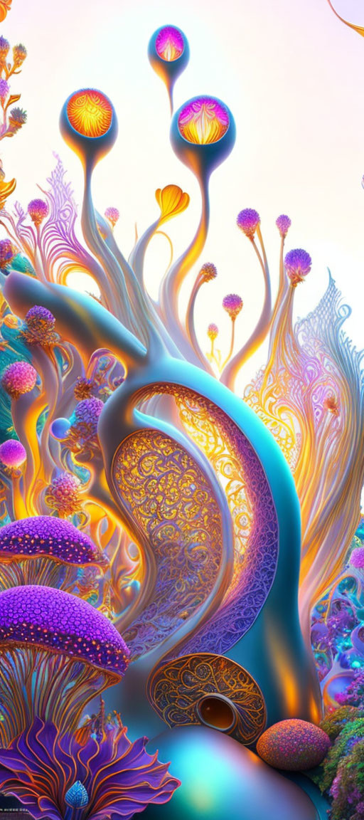 Vibrant psychedelic artwork of surreal organic landscape