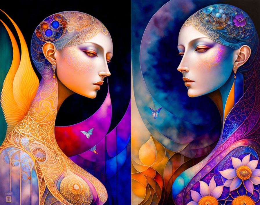 Colorful Artwork: Stylized Women in Cosmic Setting