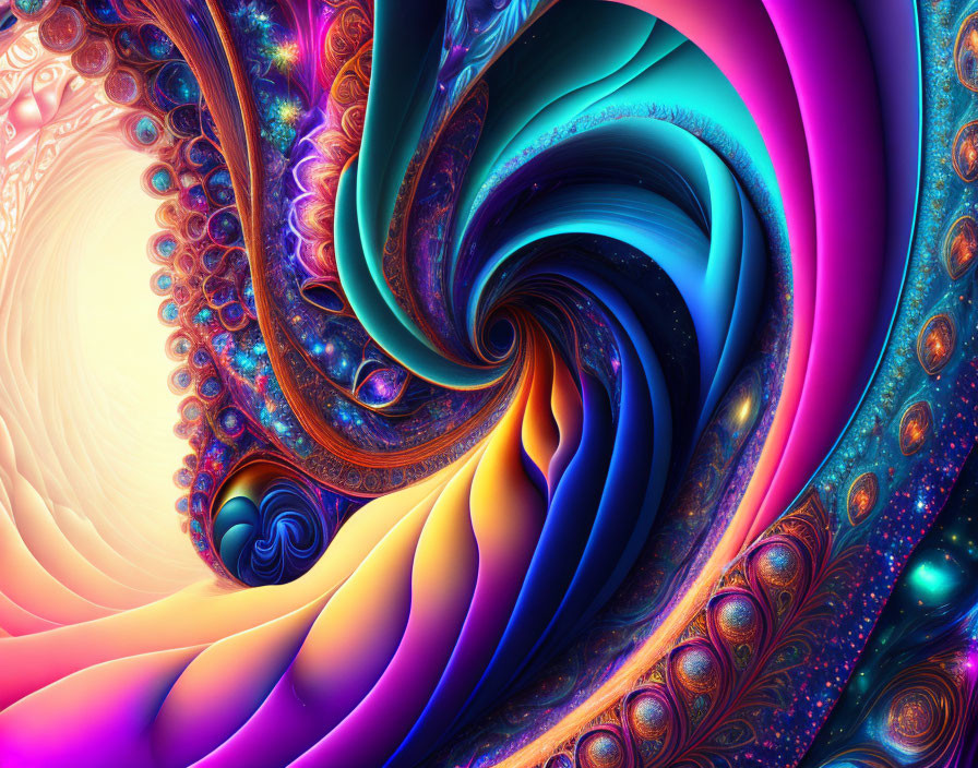 Colorful Swirling Fractal Design in Blue, Purple, and Orange