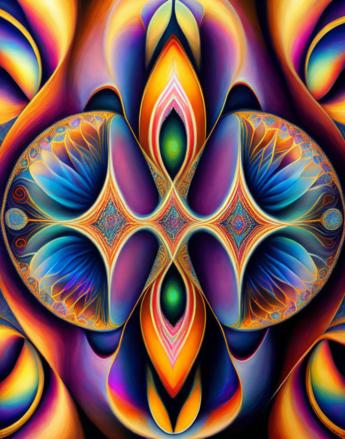 Colorful Abstract Symmetrical Patterns in Blues, Oranges, and Purples