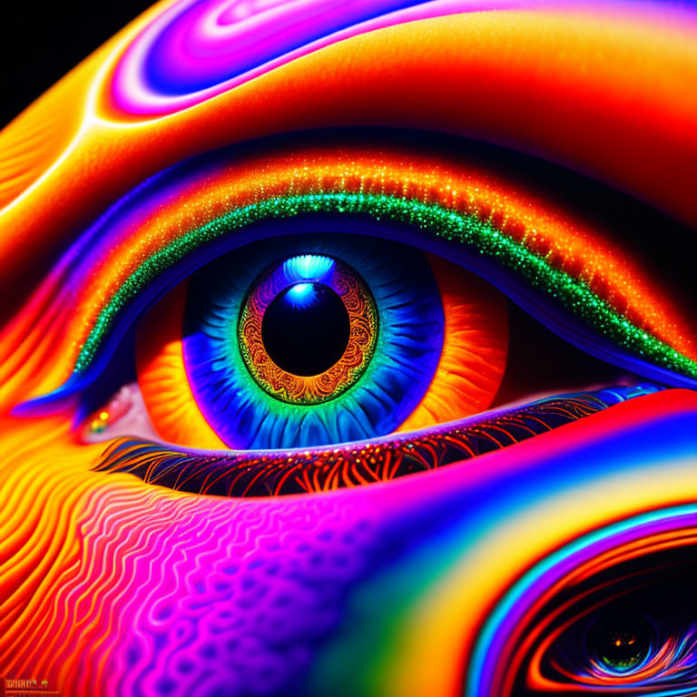 Colorful Surreal Eye Artwork with Psychedelic Patterns