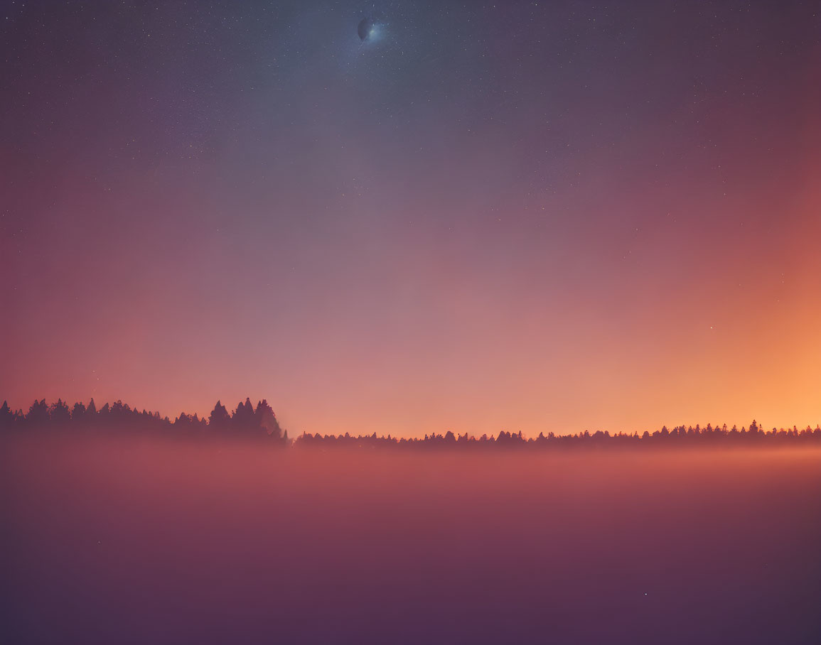 Starry Night Sky Over Silhouetted Forest Horizon