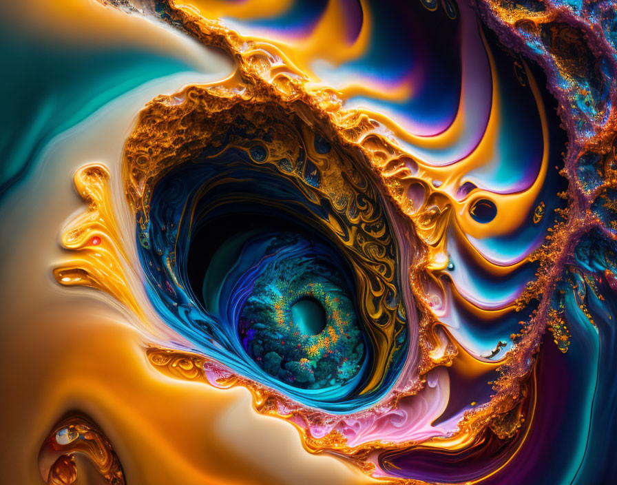 Colorful Abstract Fractal Art: Swirling Patterns in Blues, Oranges, and Purples