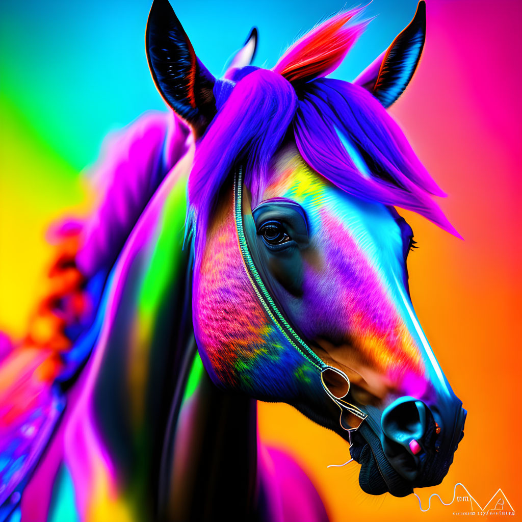 Colorful Horse Artwork Against Multicolored Background