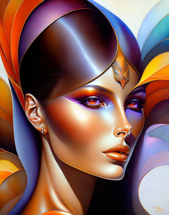 Colorful Woman Illustration with Vibrant Headpiece