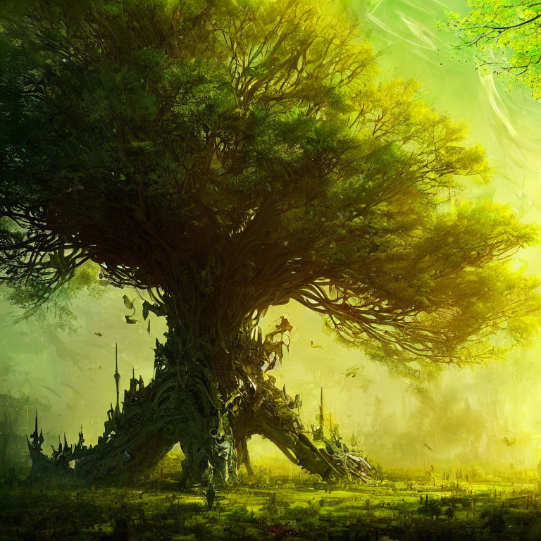 Majestic ancient tree in fantasy setting