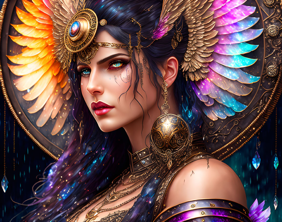 Fantasy Artwork Featuring Woman in Elaborate Golden Headdress