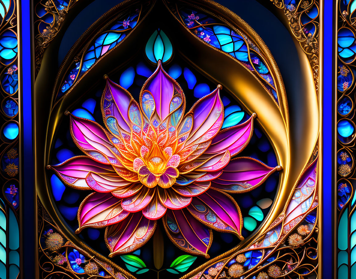 Intricately designed lotus flower in vibrant digital art