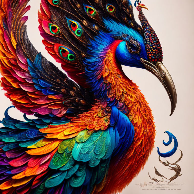 Colorful peacock illustration with intricate feather details