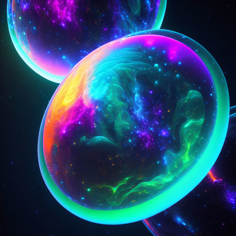 Neon-lit cosmic bubbles in surreal space setting