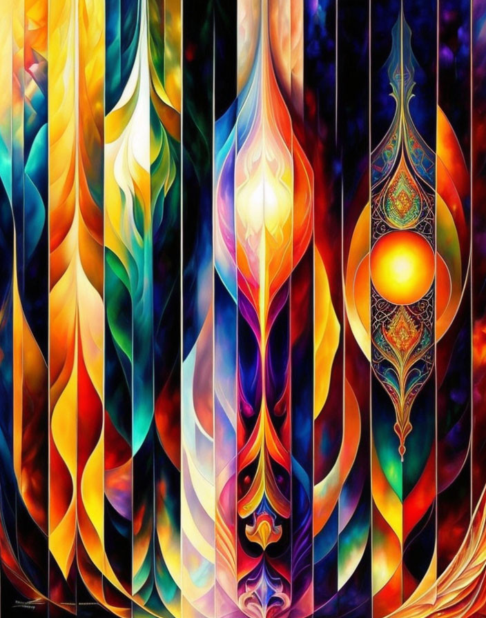 Abstract Art: Fiery Colors and Flowing Shapes with Ornate Patterns