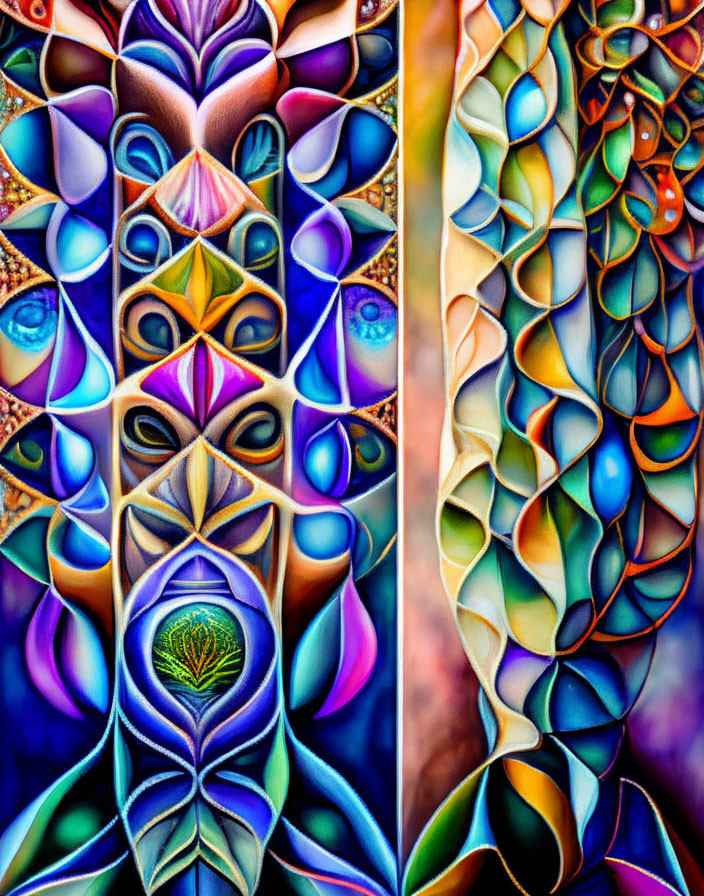 Colorful Abstract Painting with Symmetrical Patterns and Textures