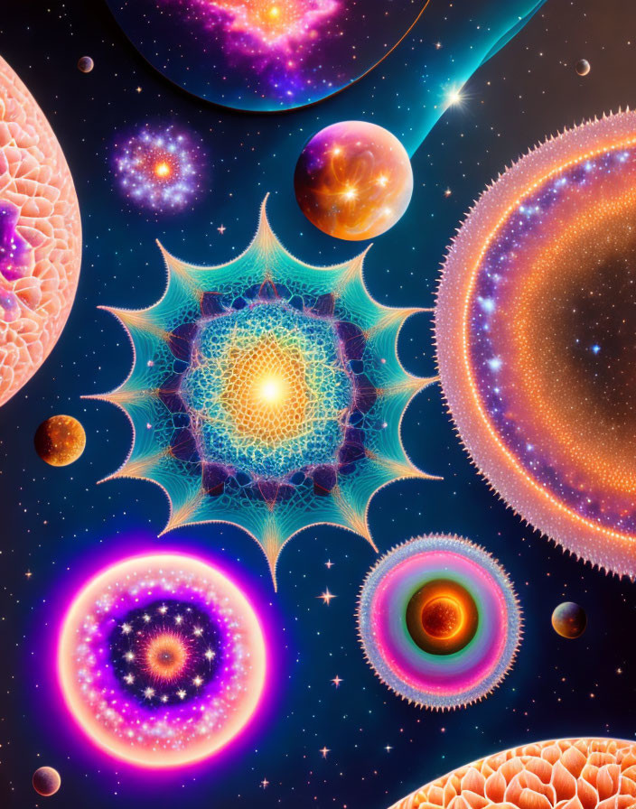 Colorful surreal space illustration with luminous star