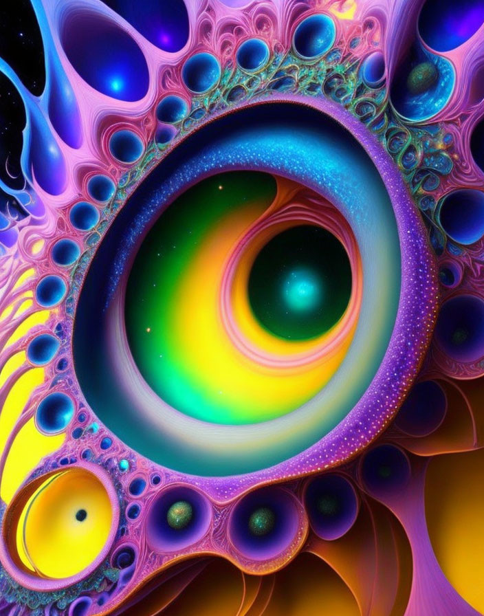 Colorful Swirling Patterns in Psychedelic Digital Art