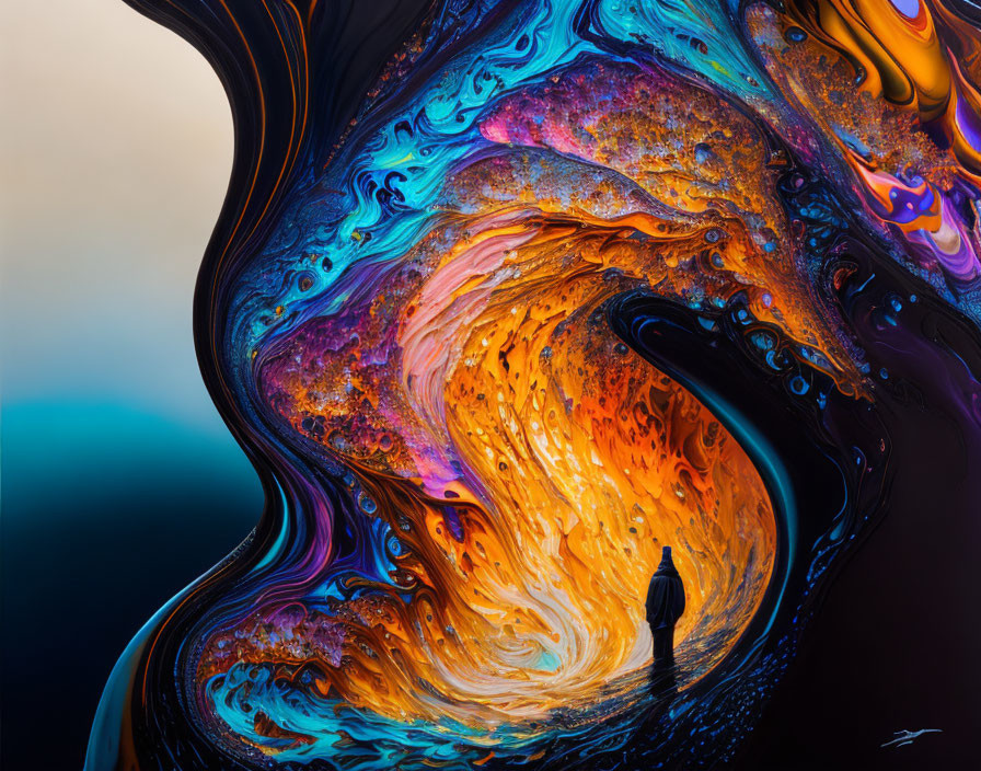 Abstract Art: Person Facing Swirling Vortex of Colors