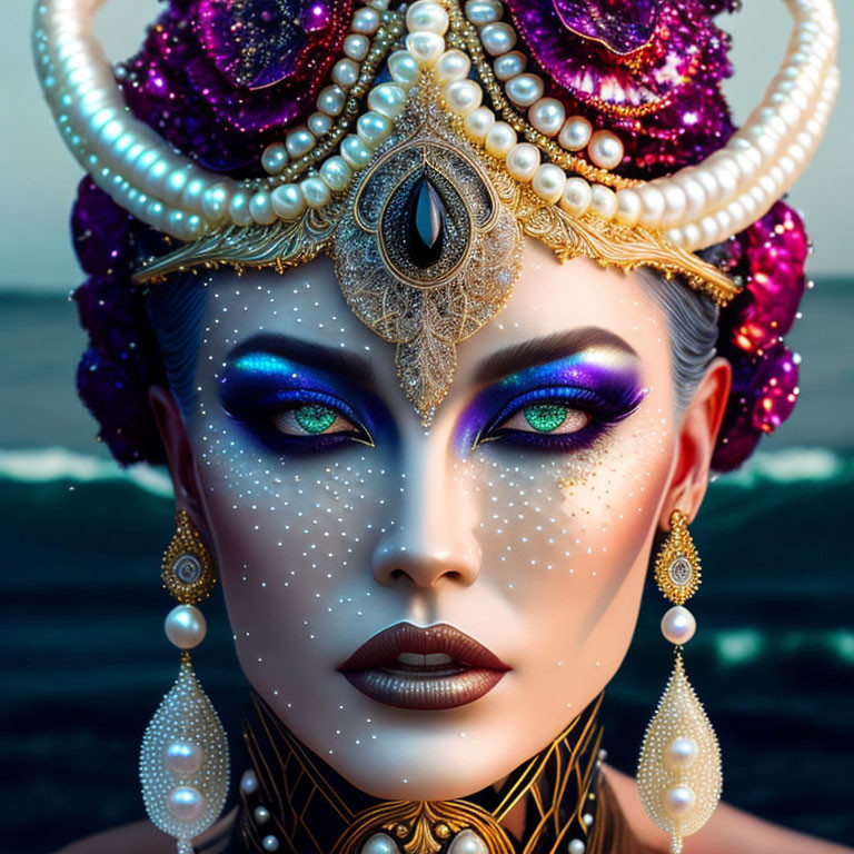 Colorful Portrait of Woman as Mythical Sea Goddess