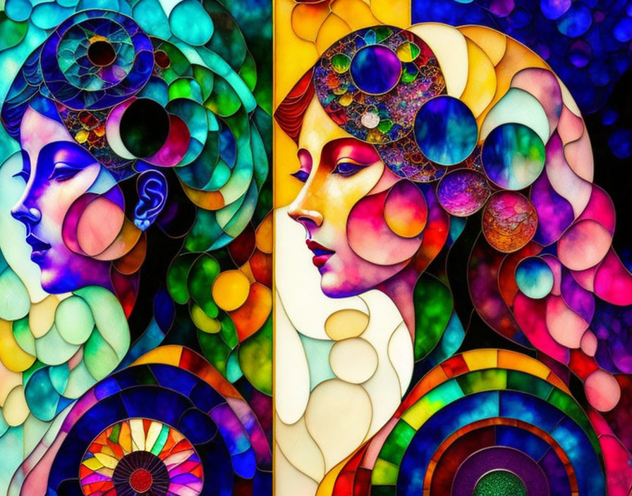 Colorful Stained Glass Style Female Profile Illustrations